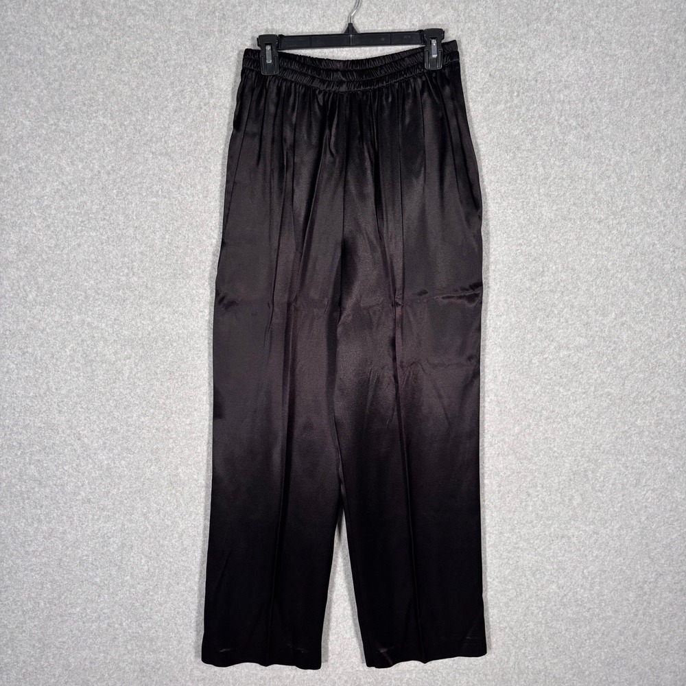Vintage 90s Satin Wide Leg Pants 16W Black Minimalist Resort Glam Party Pleated